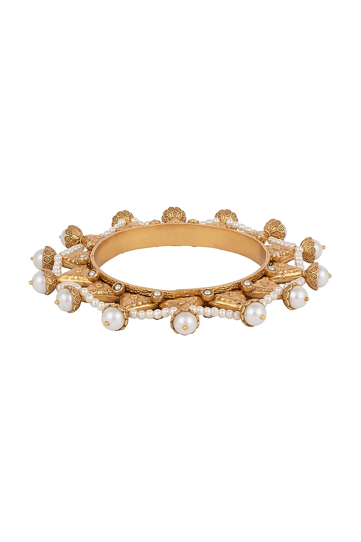 Gold Finish Pearl Bangle by VASTRAA Jewellery at Pernia's Pop Up Shop