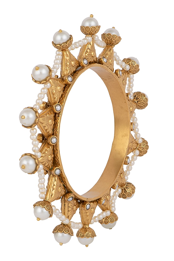 Gold Finish Pearl Bangle by VASTRAA Jewellery at Pernia's Pop Up Shop