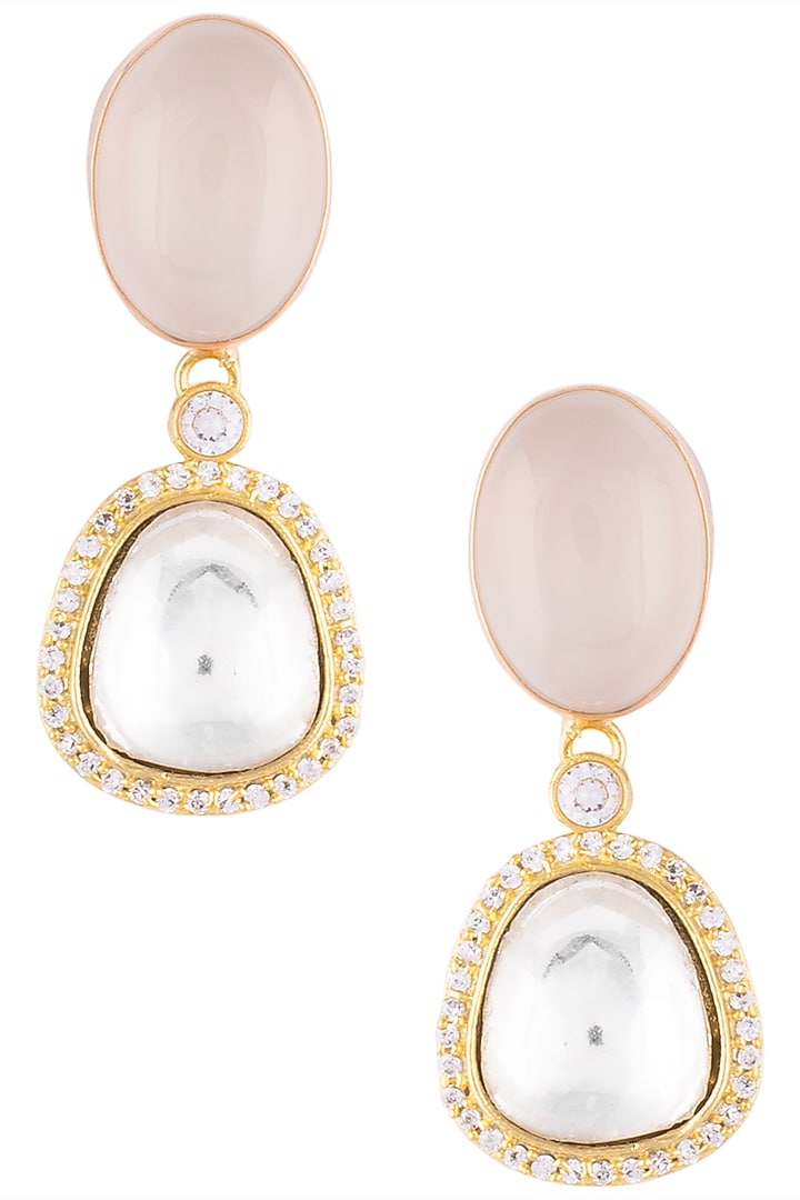 Gold plated Kundan Polki & Synthetic Stone Earrings by VASTRAA Jewellery at Pernia's Pop Up Shop