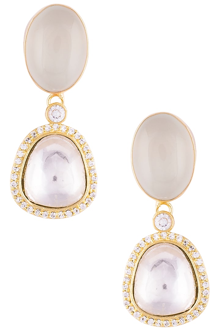 Gold Finish Kundan Polki & Synthetic Stone Earrings by VASTRAA Jewellery at Pernia's Pop Up Shop