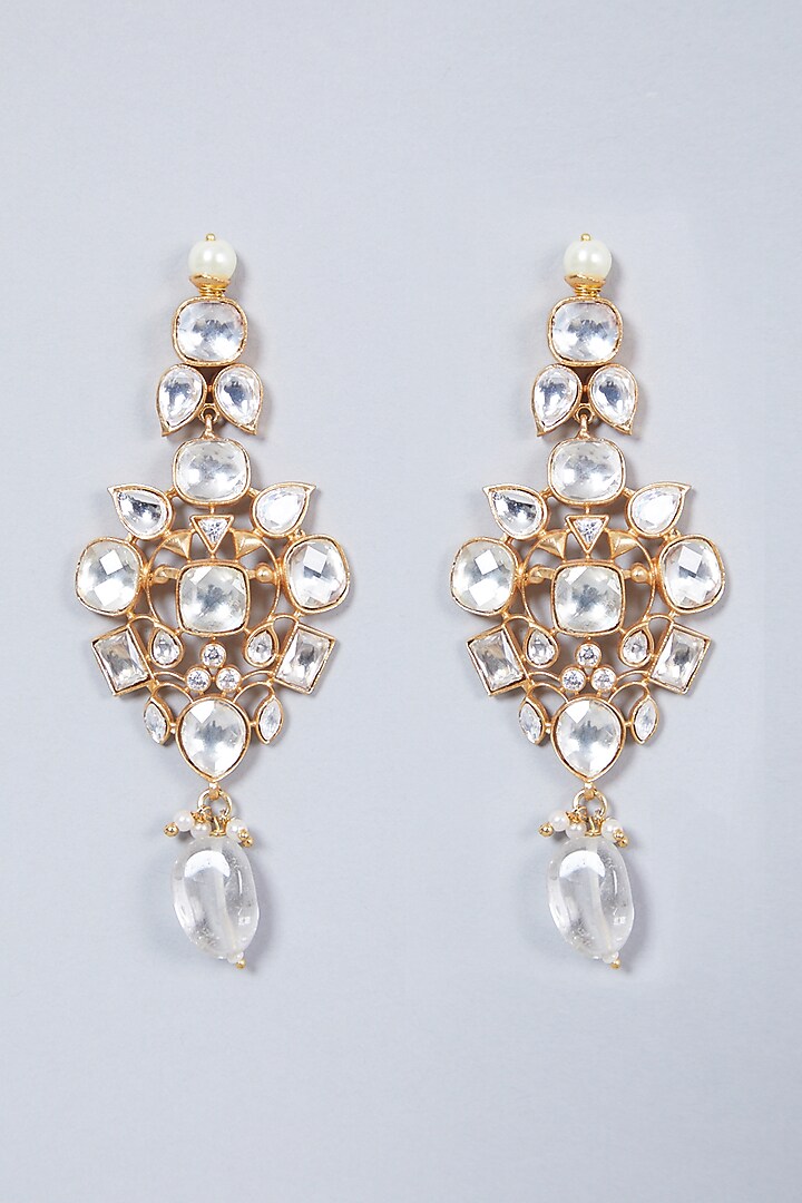 Gold Finish Kundan Polki & Pearl Necklace Set by VASTRAA Jewellery at Pernia's Pop Up Shop