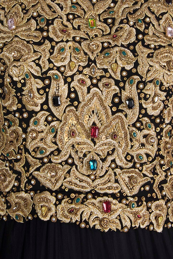 Black Embroidered Tiered Engagement Gown by Varsha Wadhwa at Pernia's Pop Up Shop
