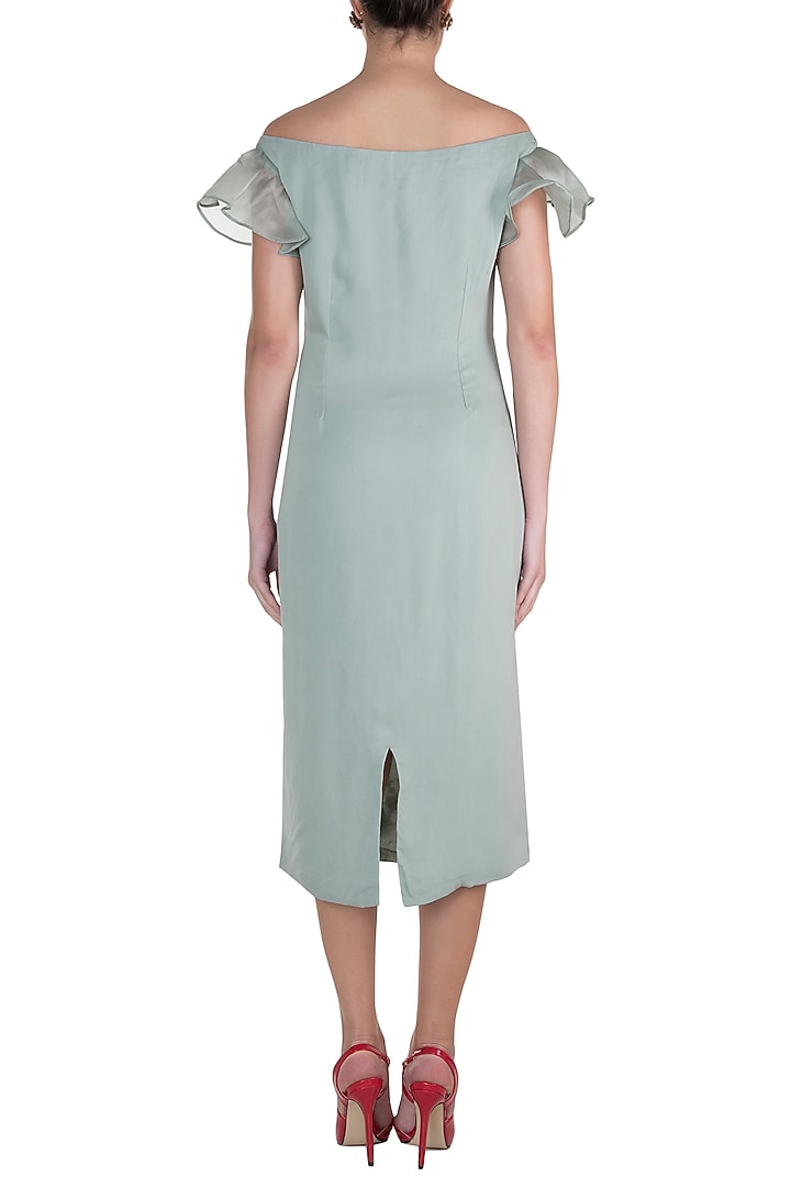 Ice Blue Embroidered Floral Midi Cocktail Dress by Varsha Wadhwa at Pernia's Pop Up Shop