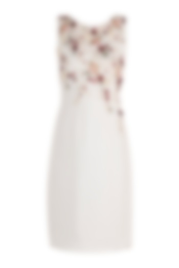 White Hand Embroidered Floral Shift Dress by Varsha Wadhwa