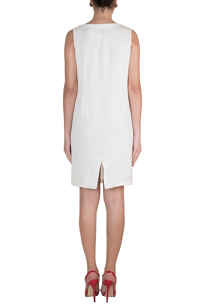 White Hand Embroidered Floral Shift Vacation Dress by Varsha Wadhwa at Pernia's Pop Up Shop