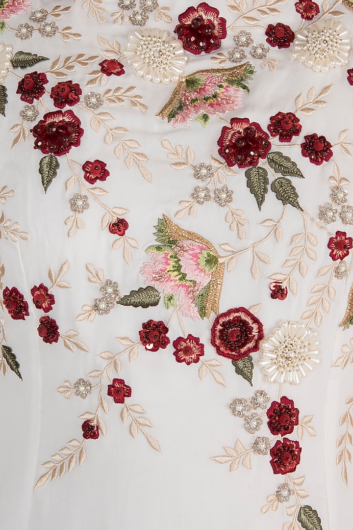 White Hand Embroidered Floral Shift Vacation Dress by Varsha Wadhwa at Pernia's Pop Up Shop