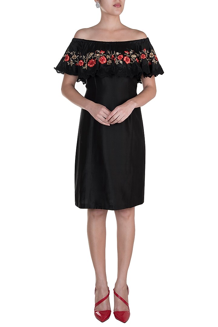 Black Embroidered Shift Vacation Dress by Varsha Wadhwa at Pernia's Pop Up Shop