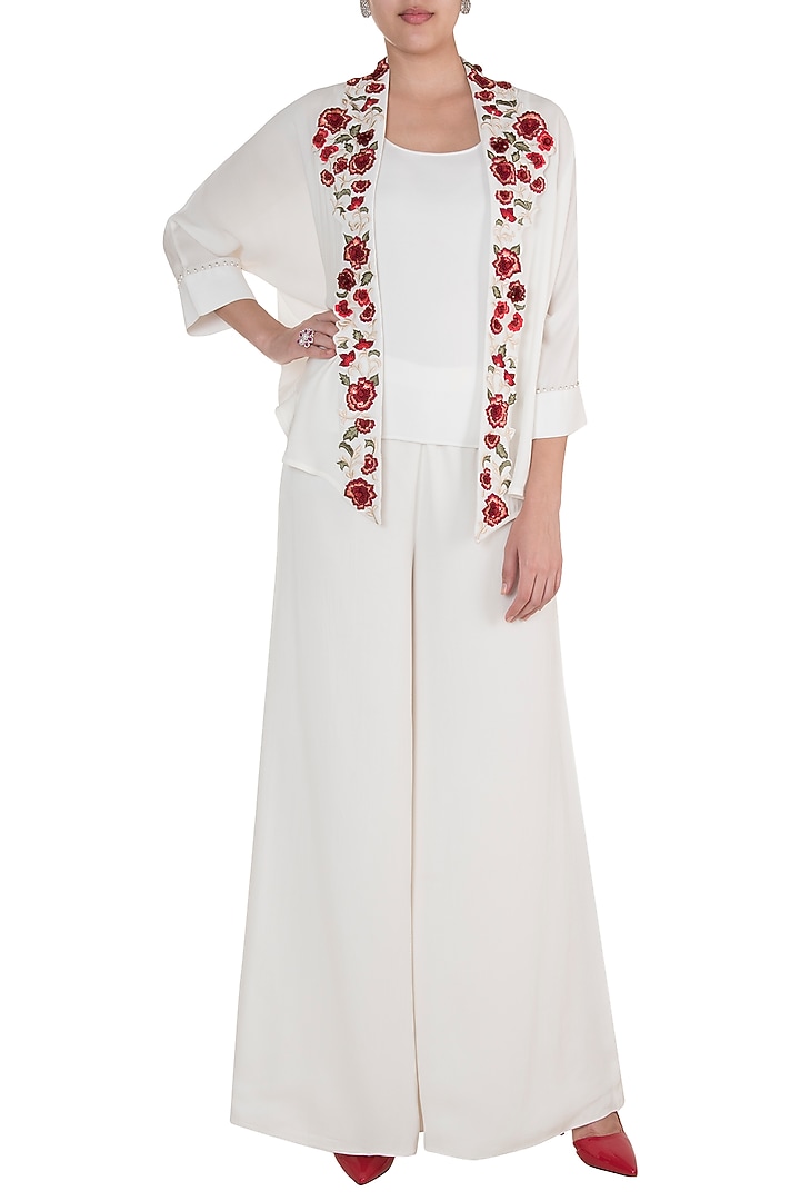 White Hand Embroidered Open Jacket With Camisole by Varsha Wadhwa at Pernia's Pop Up Shop