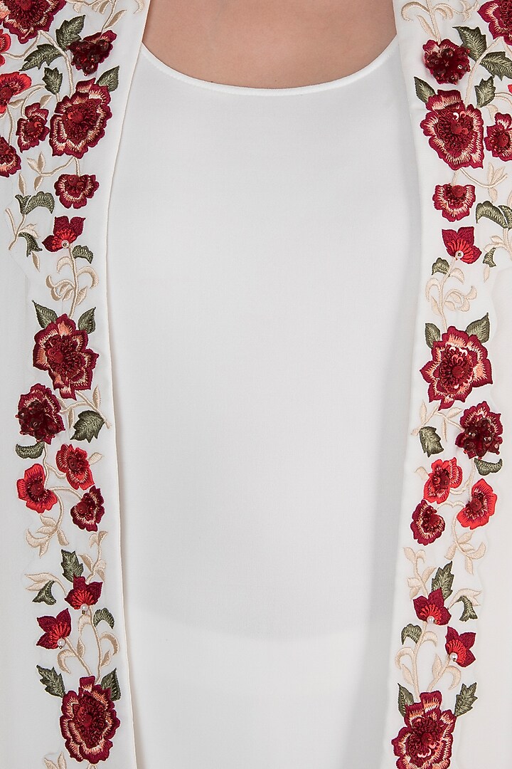 White Hand Embroidered Open Jacket With Camisole by Varsha Wadhwa at Pernia's Pop Up Shop