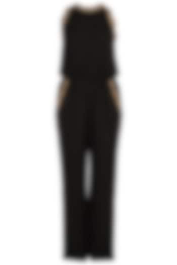 Black Embroidered Sleeveless Jumpsuit by Varsha Wadhwa