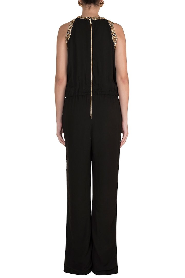 Black Embroidered Sleeveless Jumpsuit by Varsha Wadhwa at Pernia's Pop Up Shop