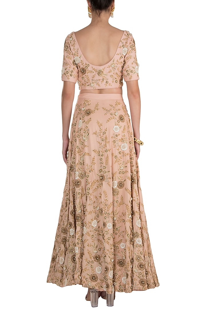 Tea Rose Embroidered Lehenga Set by Varsha Wadhwa at Pernia's Pop Up Shop