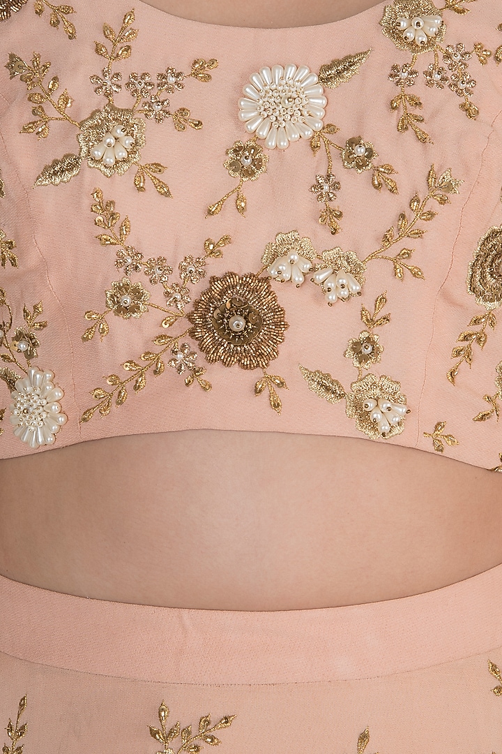 Tea Rose Embroidered Lehenga Set by Varsha Wadhwa at Pernia's Pop Up Shop