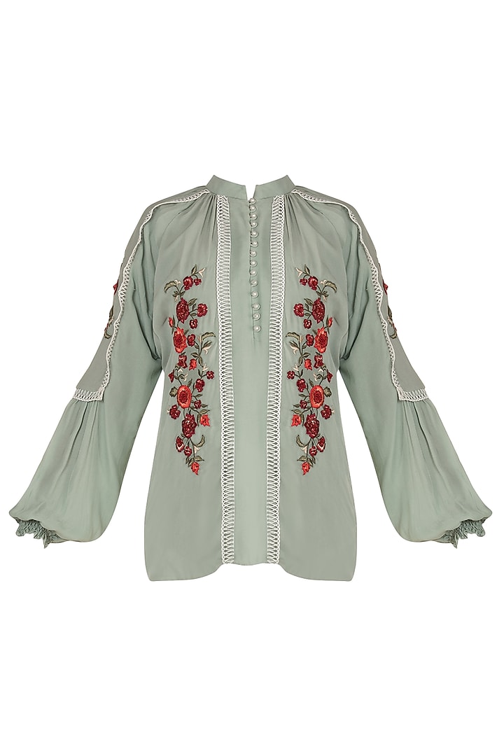 Ice Blue Embroidered Top by Varsha Wadhwa