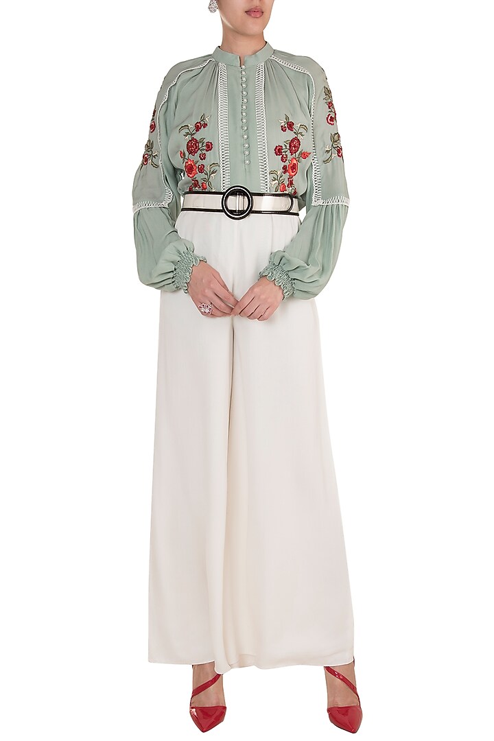 Ice Blue Embroidered Top by Varsha Wadhwa at Pernia's Pop Up Shop