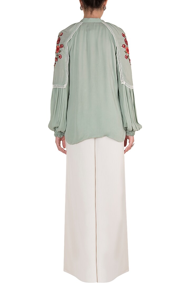 Ice Blue Embroidered Top by Varsha Wadhwa at Pernia's Pop Up Shop
