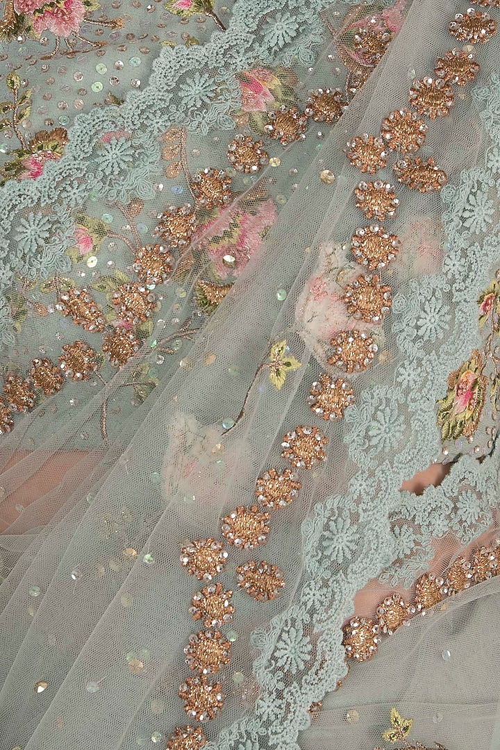 Ice Blue Embroidered Reception Saree Set by Varsha Wadhwa at Pernia's Pop Up Shop