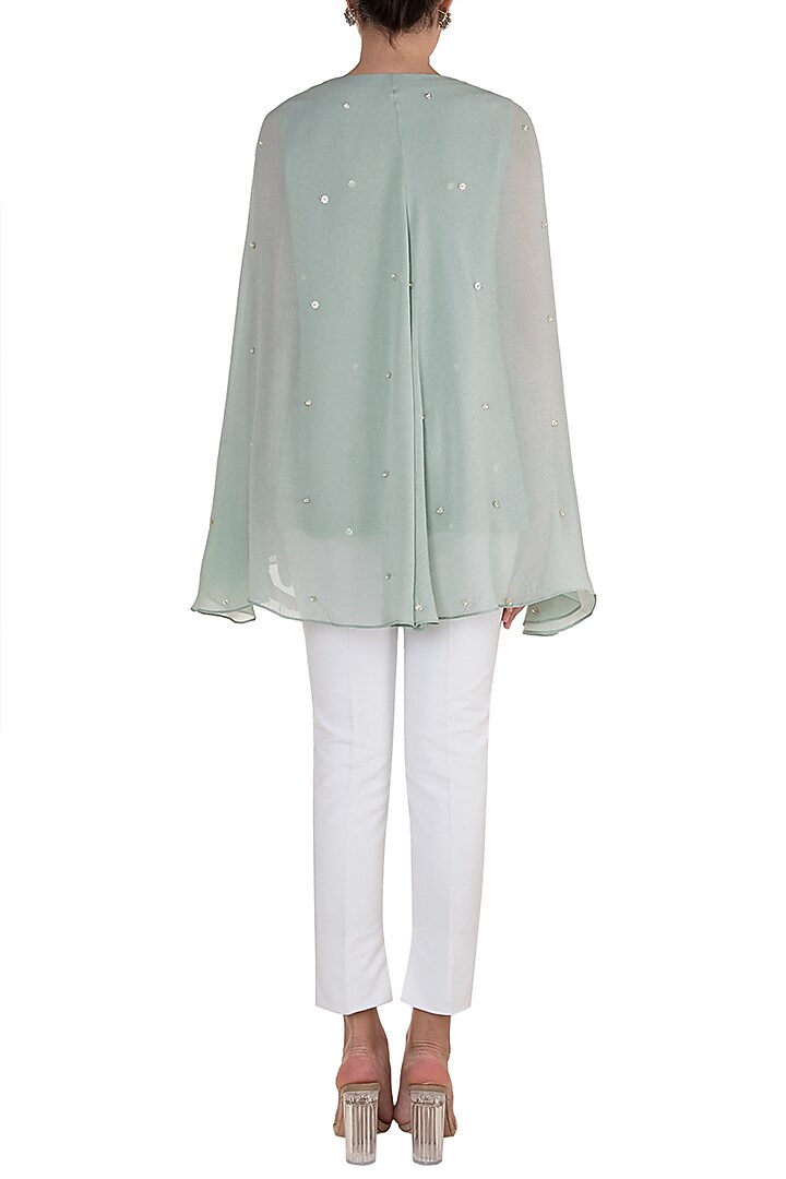 Ice Blue Embroidered Cape Top by Varsha Wadhwa at Pernia's Pop Up Shop