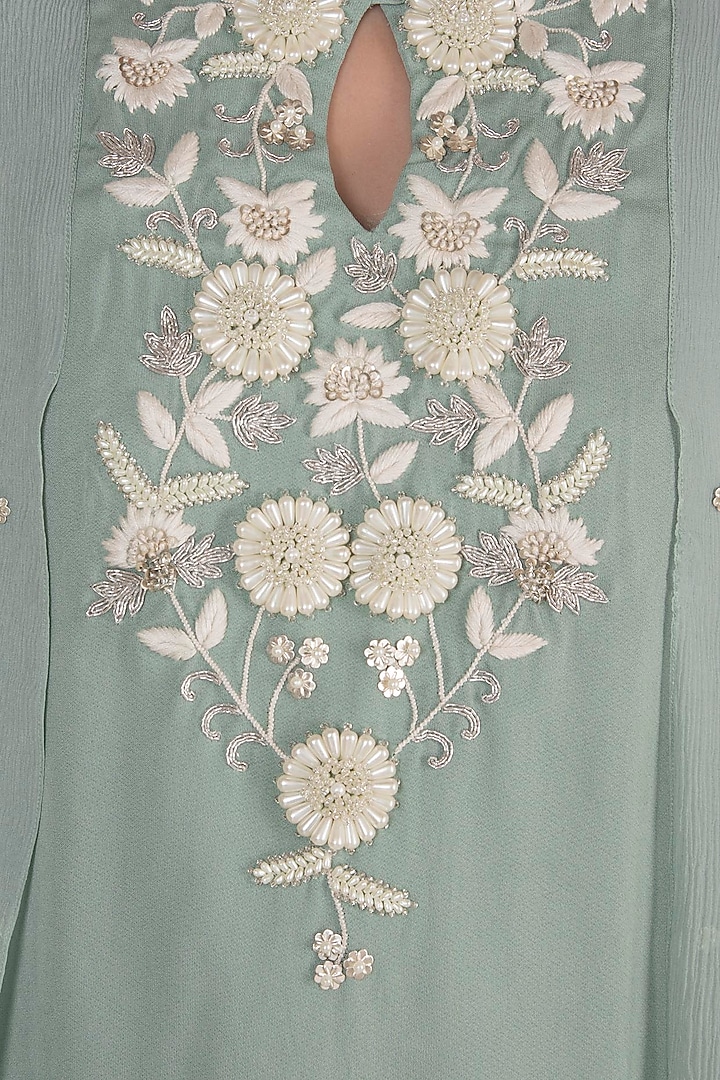 Ice Blue Embroidered Cape Top by Varsha Wadhwa at Pernia's Pop Up Shop