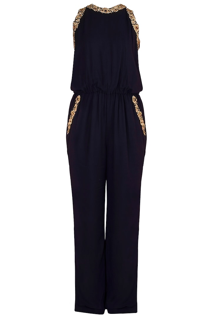 Midnight Blue Embroidered Jumpsuit by Varsha Wadhwa