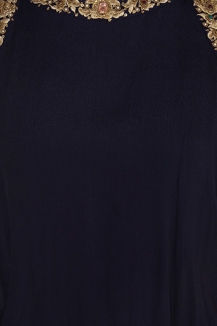 Midnight Blue Embroidered Jumpsuit by Varsha Wadhwa at Pernia's Pop Up Shop