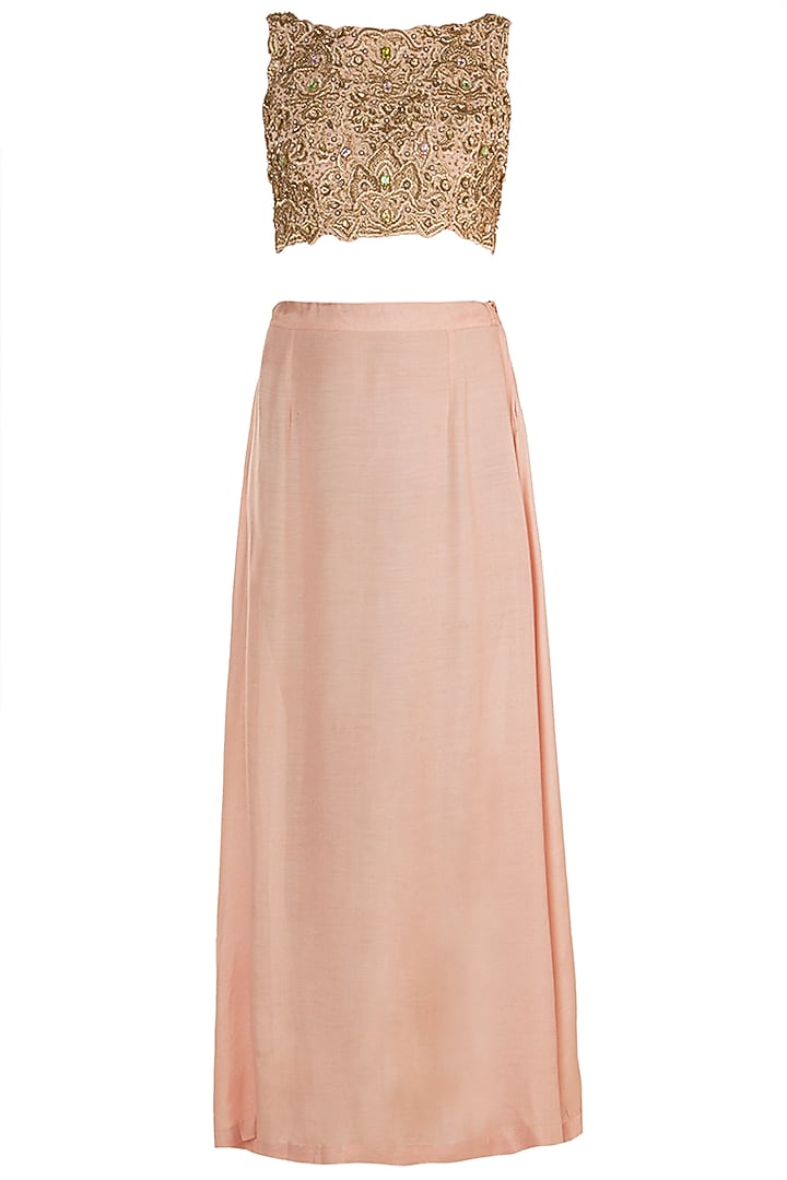 Tea Rose Embroidered Reception Saree Set by Varsha Wadhwa at Pernia's Pop Up Shop