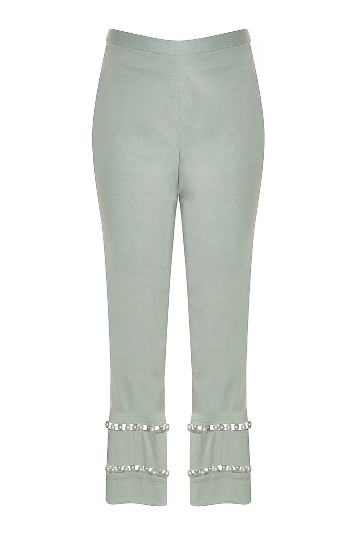 Ice blue Embroidered Short Jacket With Cropped Pants by Varsha Wadhwa at Pernia's Pop Up Shop