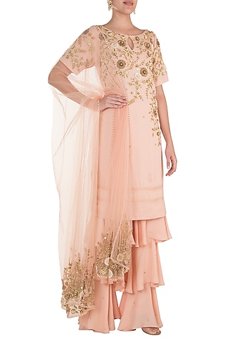 Tea Rose Embroidered Sharara Set by Varsha Wadhwa