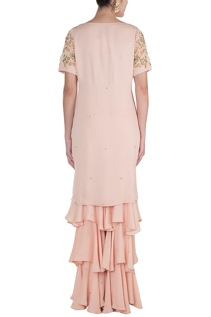 Tea Rose Embroidered Wedding Sharara Set by Varsha Wadhwa at Pernia's Pop Up Shop