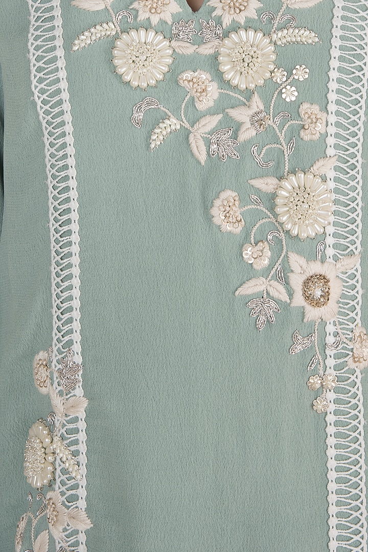 Ice Blue Embroidered Kurta With Cropped Pants by Varsha Wadhwa at Pernia's Pop Up Shop