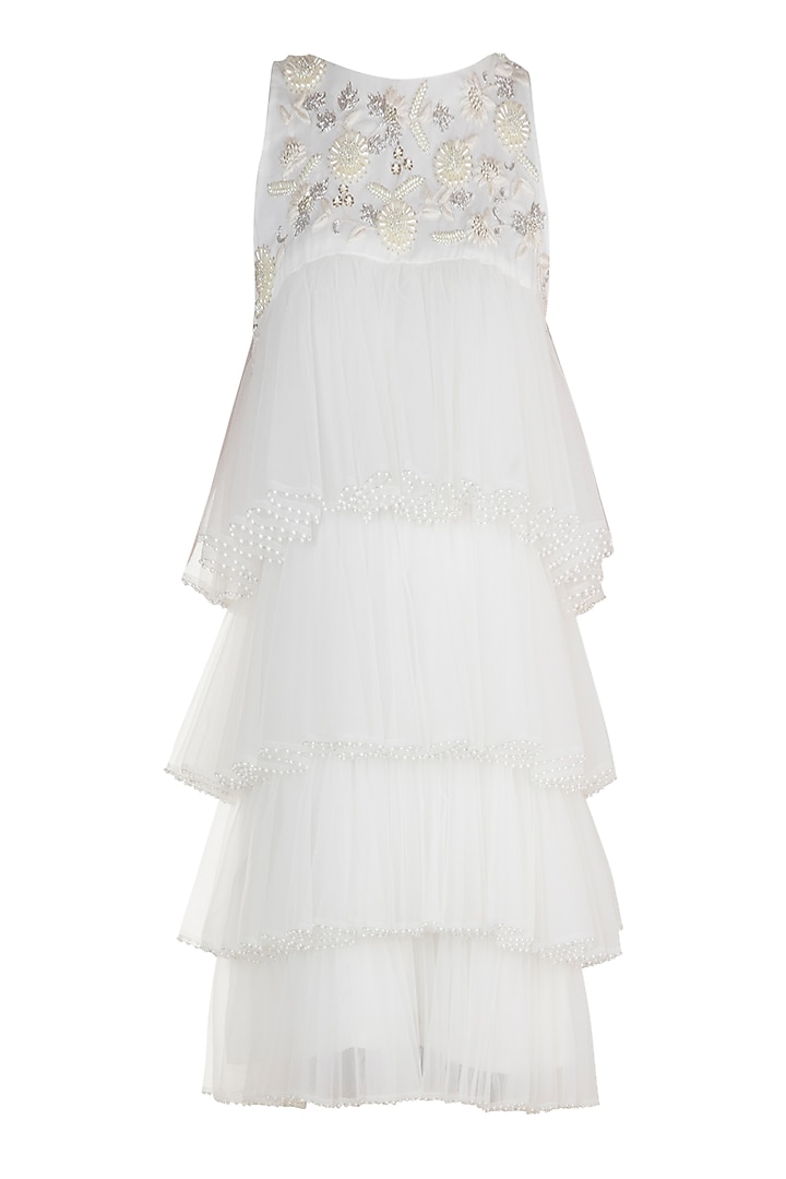 White Embroidered Tiered Dress by Varsha Wadhwa at Pernia's Pop Up Shop