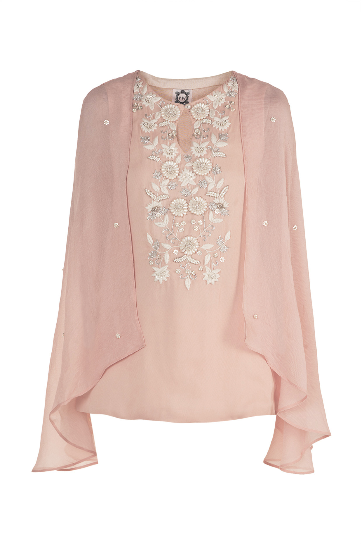 Tea Rose Embroidered Cape Top by Varsha Wadhwa