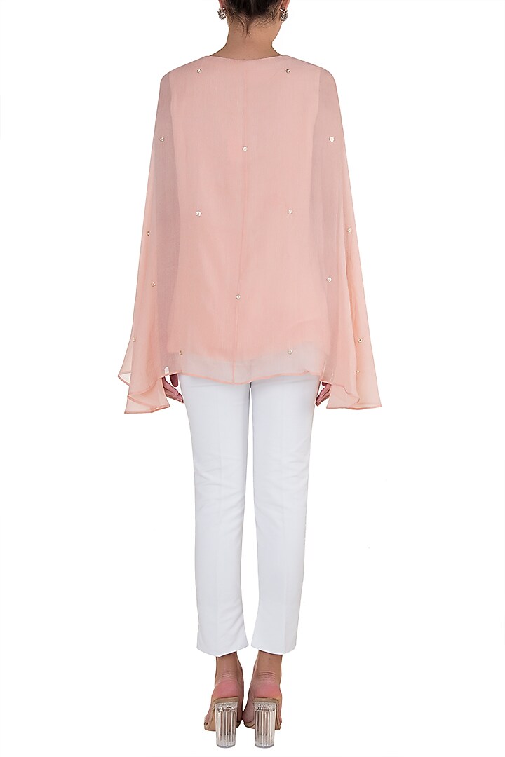 Tea Rose Embroidered Cape Top by Varsha Wadhwa at Pernia's Pop Up Shop