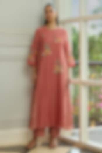 Blush Muslin Cotton Applique Embroidered & Printed Co-Ord Set by Vaayu at Pernia's Pop Up Shop