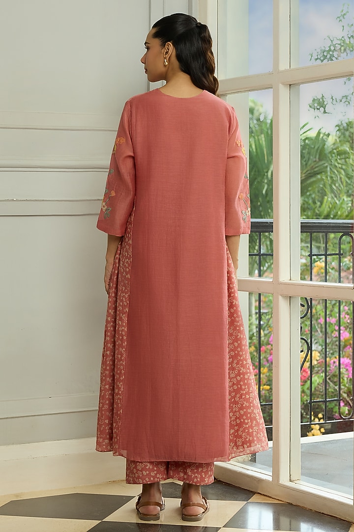 Blush Muslin Cotton Applique Embroidered & Printed Co-Ord Set by Vaayu at Pernia's Pop Up Shop