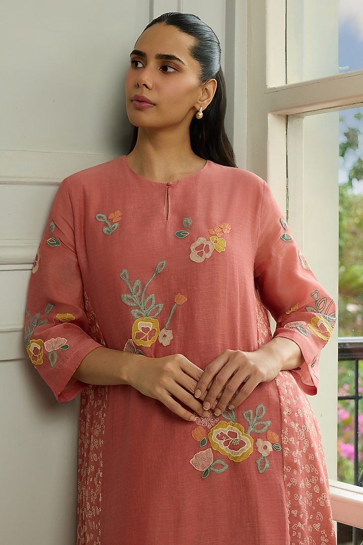 Blush Muslin Cotton Applique Embroidered & Printed Co-Ord Set by Vaayu at Pernia's Pop Up Shop