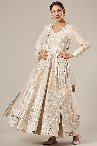 Beige Embroidered Anarkali Set by Vibrance by Ananya