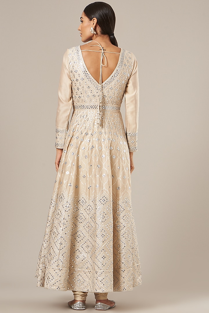 Beige Embroidered Wedding Anarkali Set by Vibrance by Ananya at Pernia's Pop Up Shop