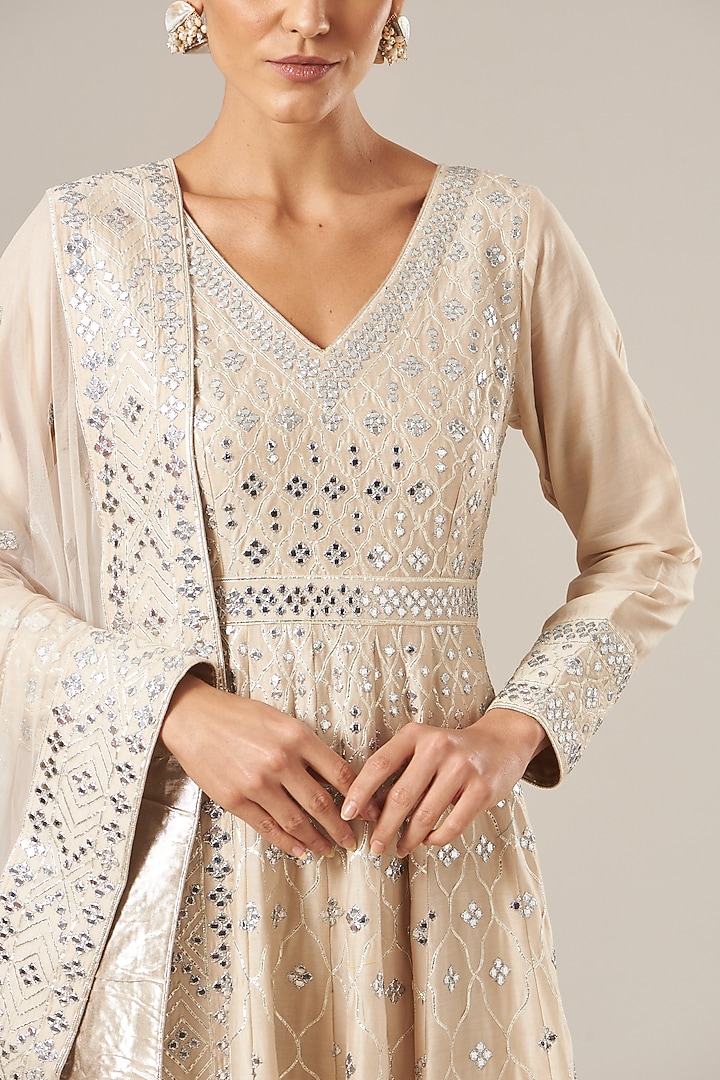 Beige Embroidered Wedding Anarkali Set by Vibrance by Ananya at Pernia's Pop Up Shop