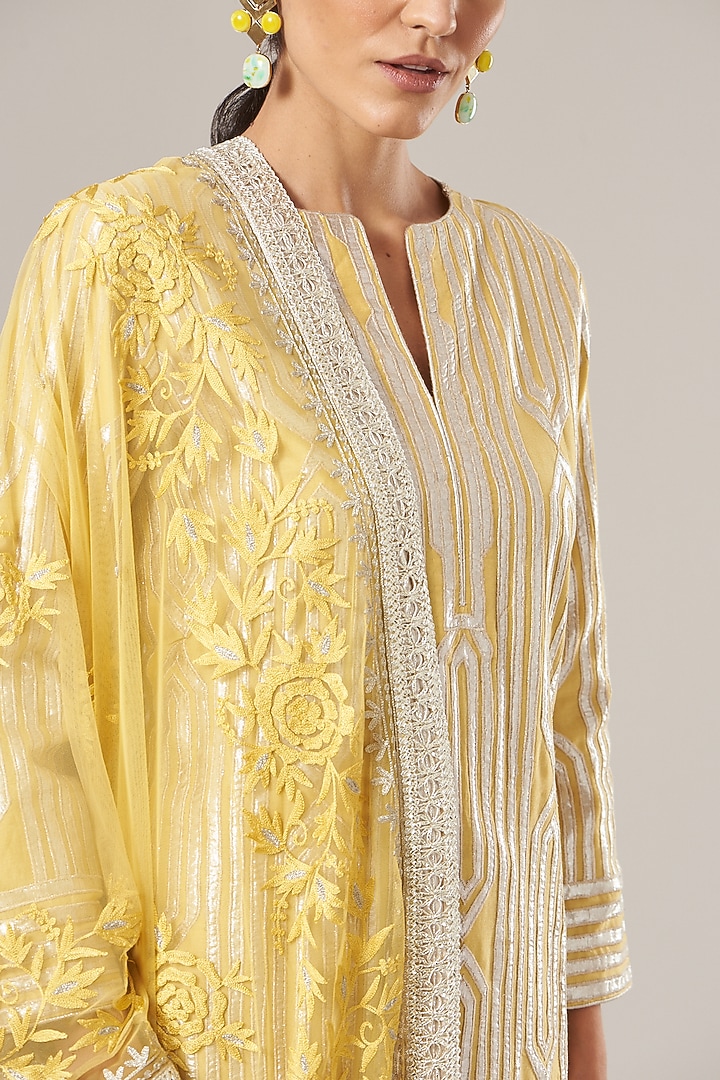 Yellow Embroidered Kurta Set by Vibrance by Ananya at Pernia's Pop Up Shop