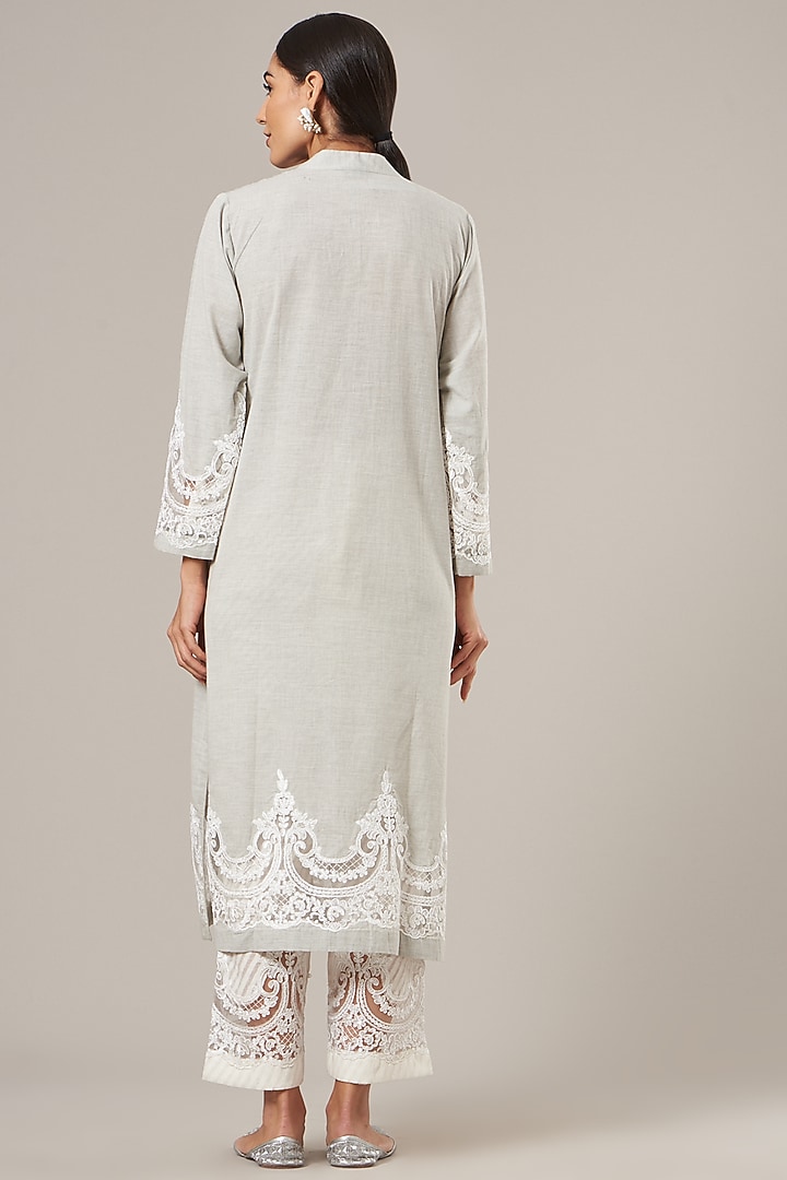 Grey Pure Cotton Chambray Kurta Set by Vibrance by Ananya at Pernia's Pop Up Shop