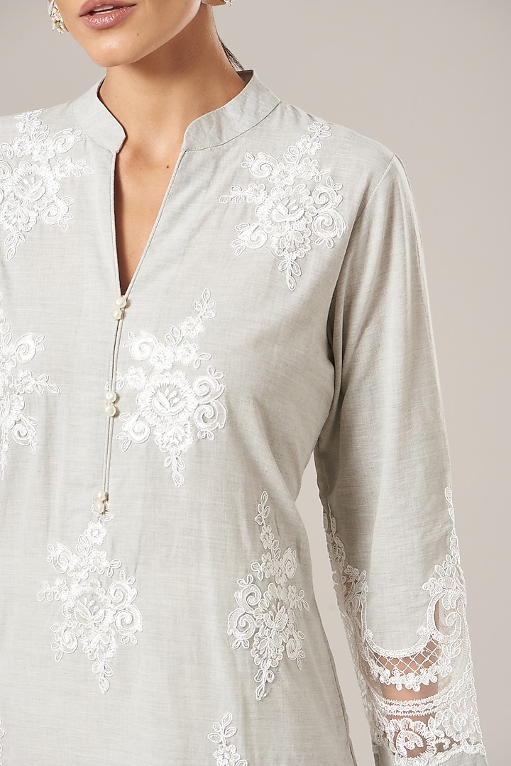 Grey Pure Cotton Chambray Kurta Set by Vibrance by Ananya at Pernia's Pop Up Shop