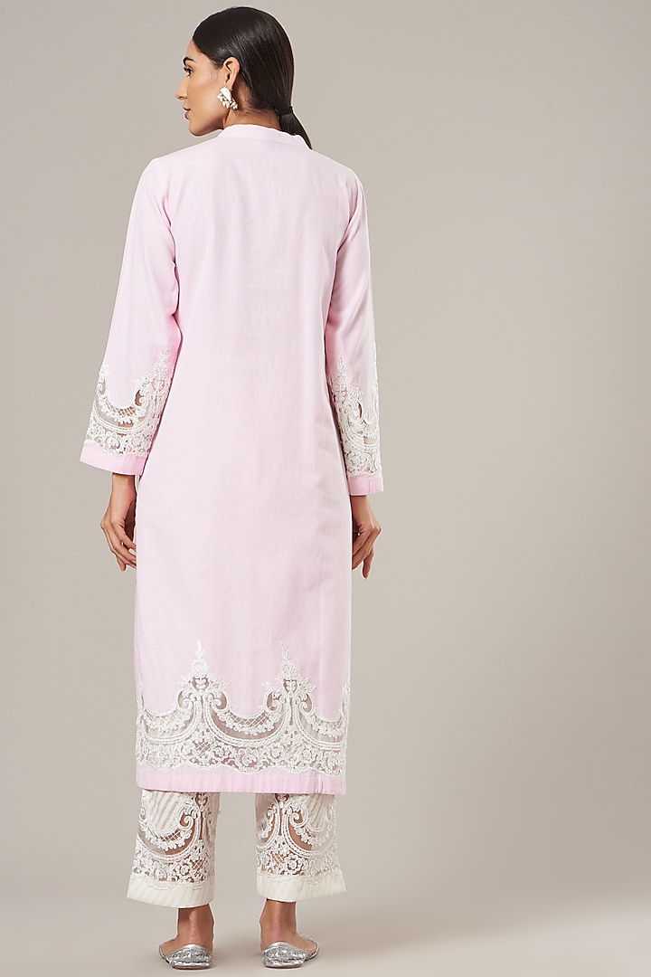 Baby Pink Pure Cotton Chambray Kurta Set by Vibrance by Ananya at Pernia's Pop Up Shop