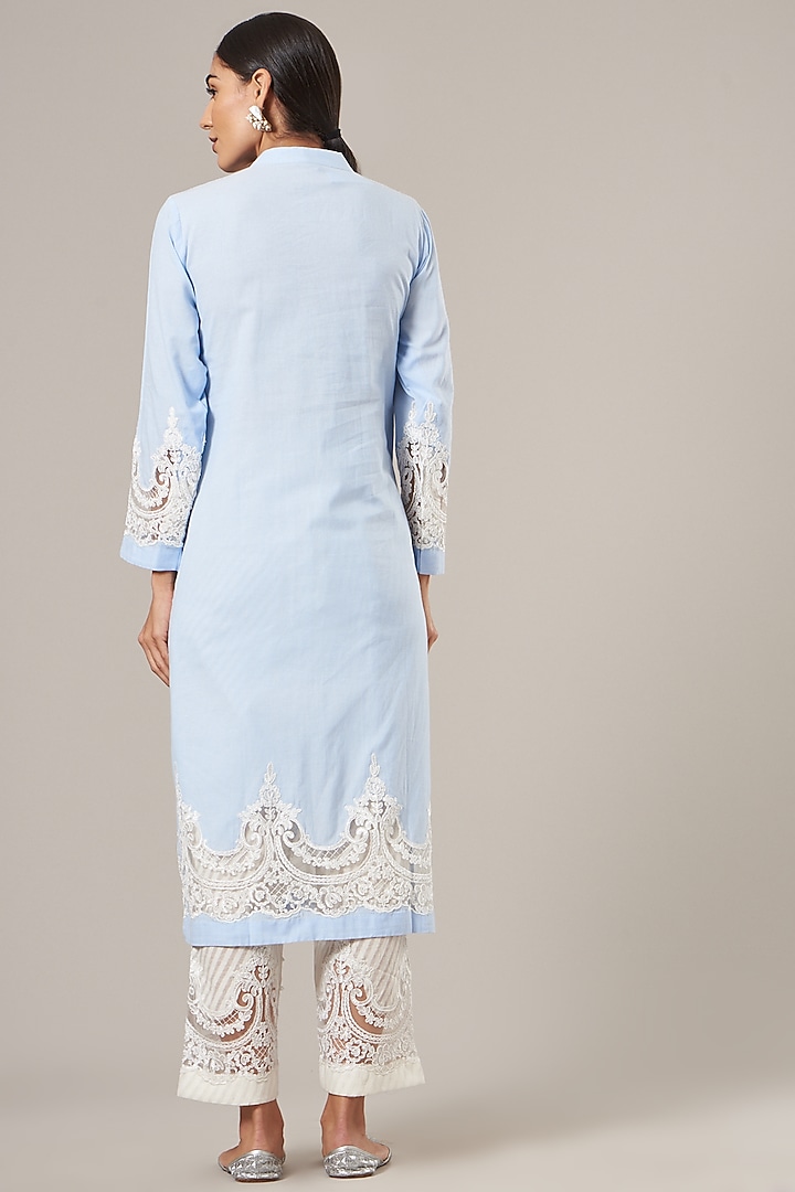 Sky Blue Pure Cotton Chambray Kurta Set by Vibrance by Ananya at Pernia's Pop Up Shop