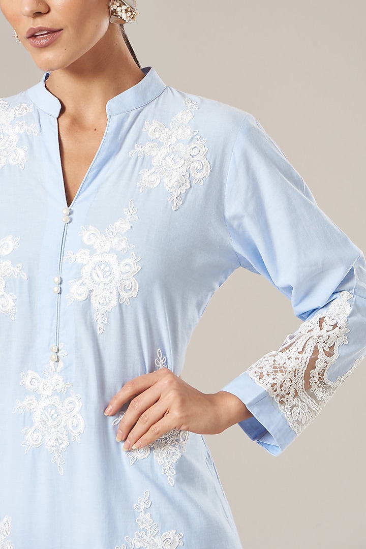 Sky Blue Pure Cotton Chambray Kurta Set by Vibrance by Ananya at Pernia's Pop Up Shop