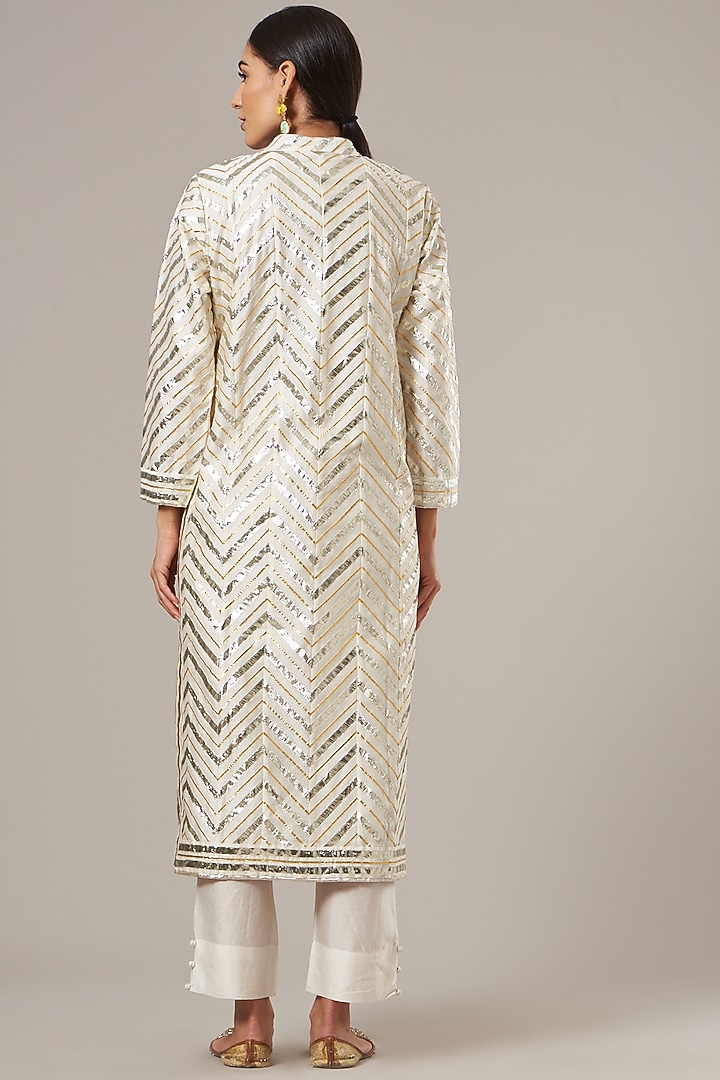 Off-White Pure Chanderi Silk Kurta Set by Vibrance by Ananya at Pernia's Pop Up Shop
