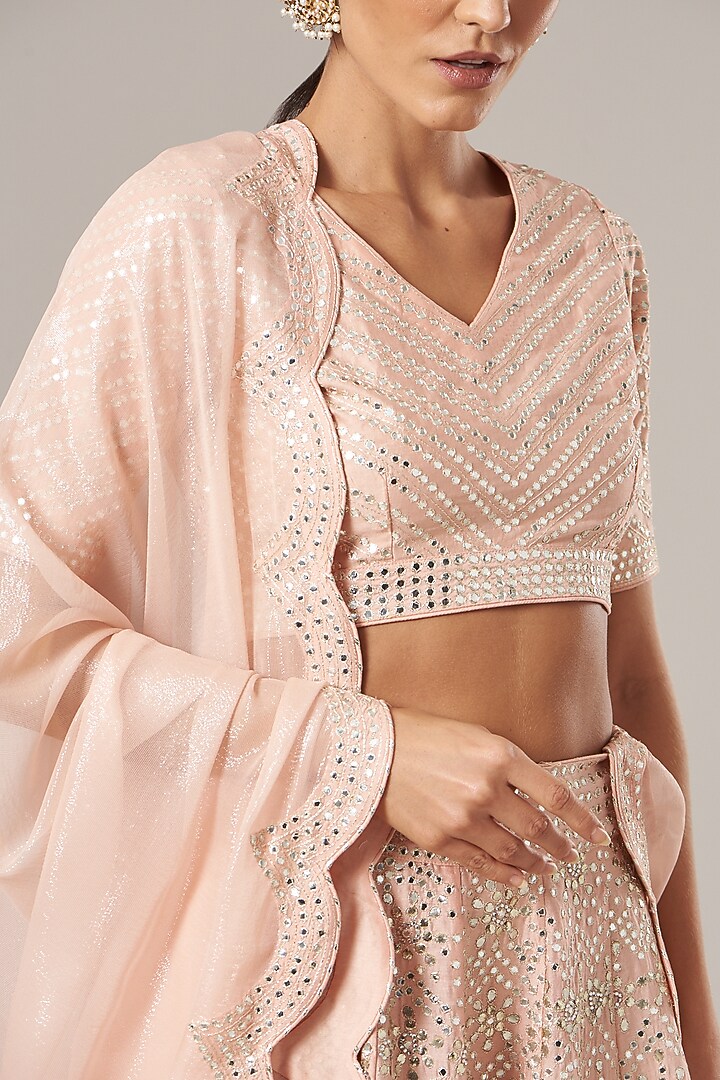 Peach Embroidered Wedding Lehenga Set by Vibrance by Ananya at Pernia's Pop Up Shop