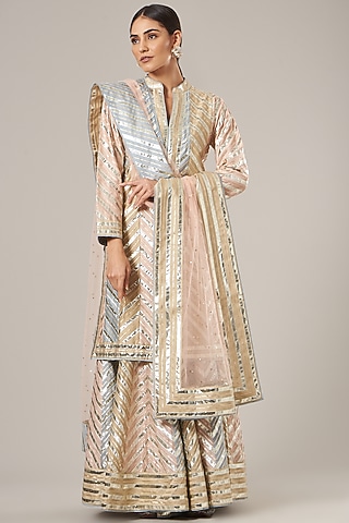 Peach Embroidered Gharara Set by Vibrance by Ananya