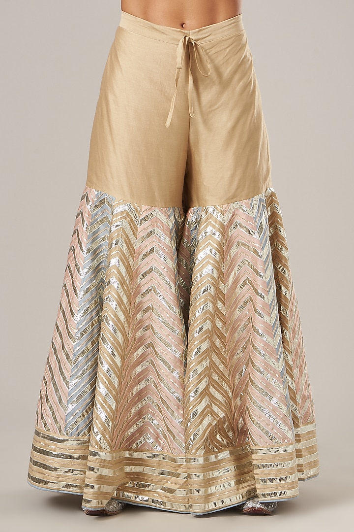 Peach Embroidered Gharara Set by Vibrance by Ananya at Pernia's Pop Up Shop
