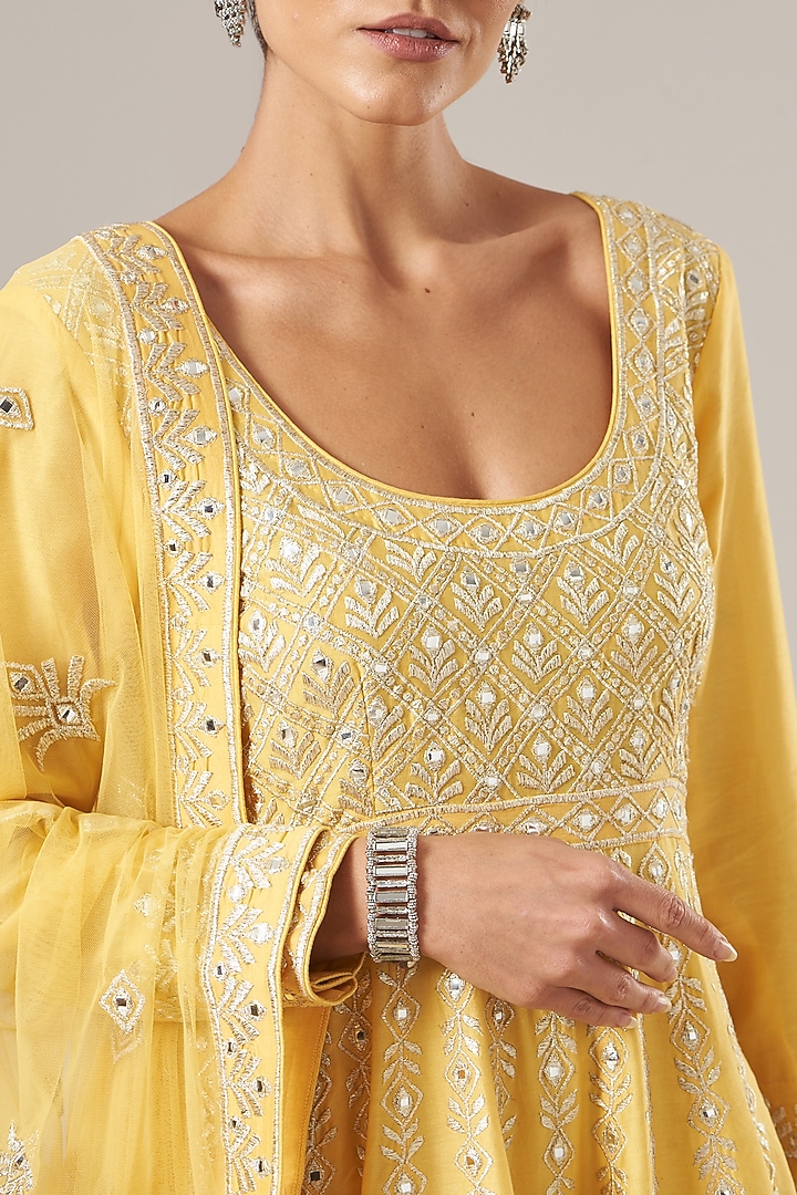 Yellow Embroidered Wedding Anarkali Set by Vibrance by Ananya at Pernia's Pop Up Shop
